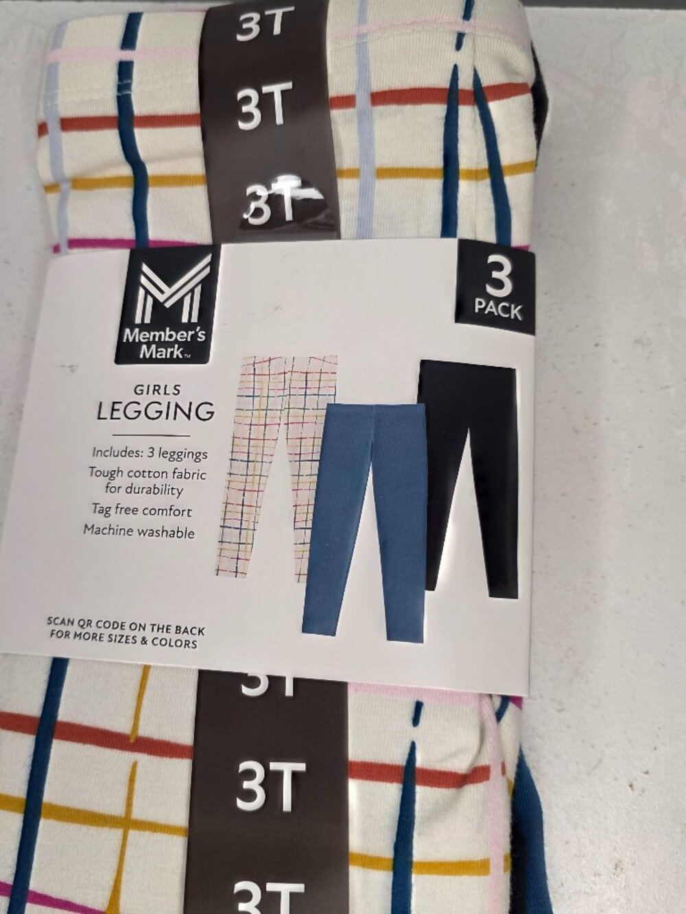 Member's Mark Girls Cotton 3 Pack Leggings Size 3T NWT